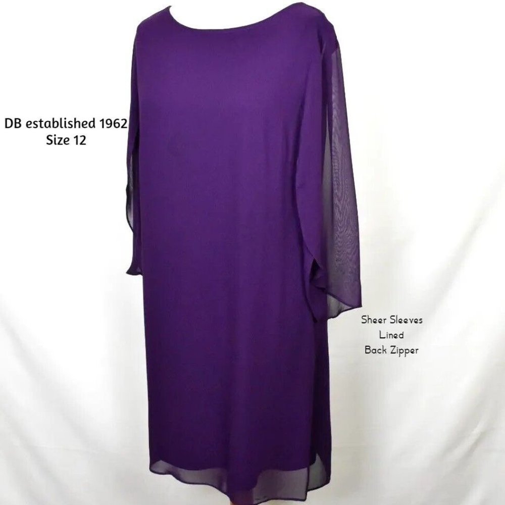 DB Established 1962 Dress 12 Purple Sheer Sleeves Back Zipper Lined